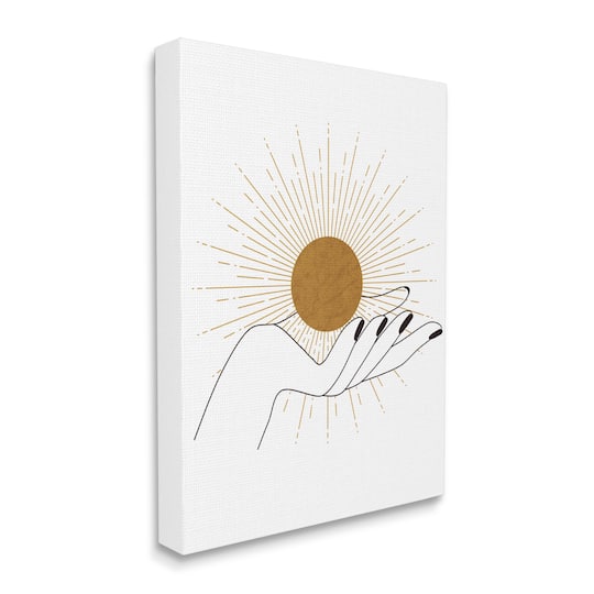 Stupell Industries Hand Holding Deco Inspired Sun with Rays Canvas Wall Art